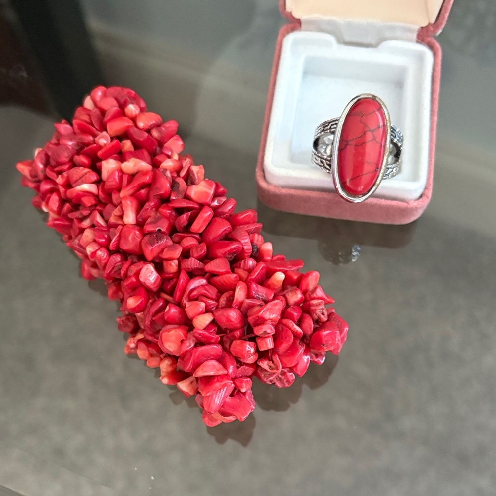 Red Stone Bracelet and Ring Set
